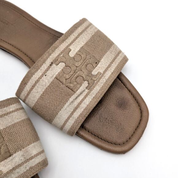 Tory Burch Double T Jacquard Slide Sandals Cammello/ash White Size US11M EU42 - Picture 12 of 12